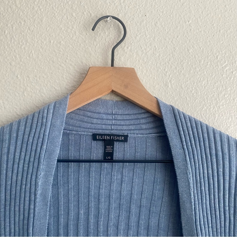 Eileen Fisher Blue Cardigan  Silk Cotton Tencel blend L/G - Picture 2 of 6